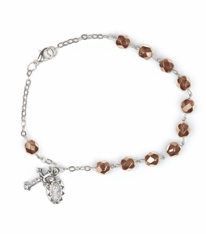 7-1/2 Inch November Rosary Bracelet with Sterling Silver Miraculous Medal and Crucifix Charms