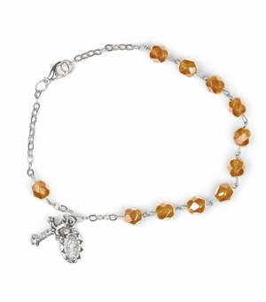 7-1/2 Inch October Rosary Bracelet with Sterling Silver Miraculous Medal and Crucifix Charms