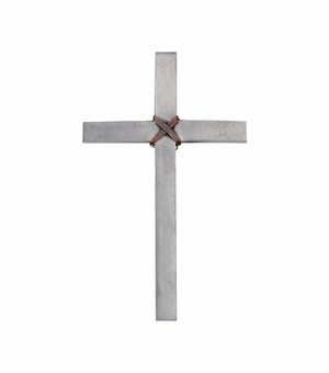 5-1/2 Inch Pewter Wall Cross With Rope-Like Copper Wire
