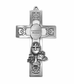 5-1/2 Inch Pierced Pewter First Communion Chalice Wall Cross