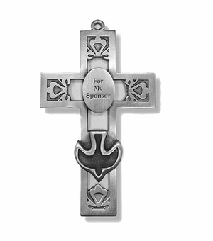 5-1/2 Inch Pierced Pewter "For My Sponsor" Wall Cross