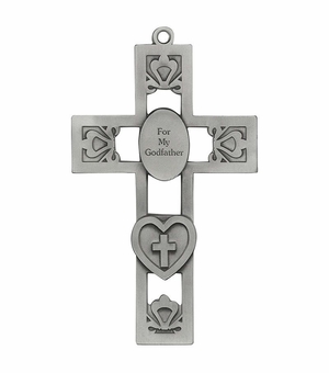 5-1/2 Inch Pierced Pewter Godfather Wall Cross