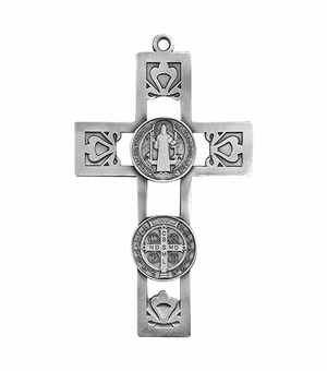 5-1/2 Inch Pierced Pewter St. Benedict Wall Cross