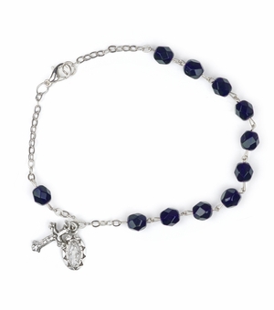 7-1/2 Inch September Rosary Bracelet with Sterling Silver Miraculous Medal and Crucifix Charms