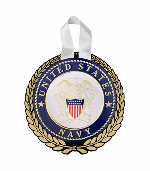 5-1/4 Inch Gold Wreath Christmas Ornament with 4 Inch Round Raised and Color Printed United States Navy Insert