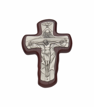 5-3/4 Inch Cherry Wood and Resin Holy Trinity Wall Crucifix