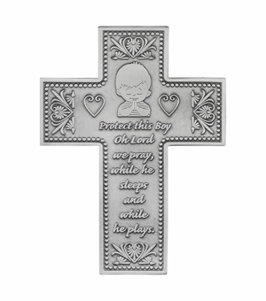 5-5/8 Inch Antiqued Pewter Boy Blessing Wall Cross