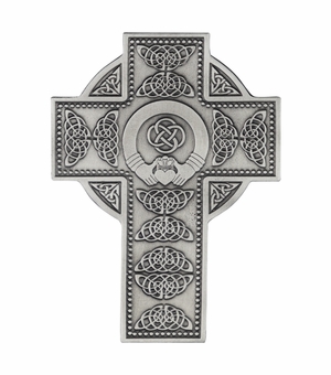 5-5/8 Inch Antiqued Pewter Celtic Claddagh Wall Cross