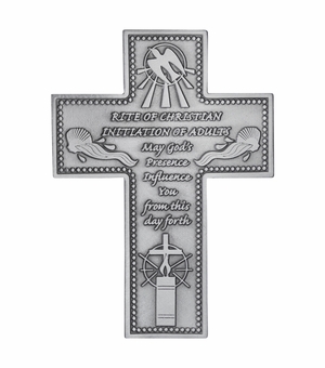 5-5/8 Inch Antiqued Pewter Rite of Christian Initiation Wall Cross