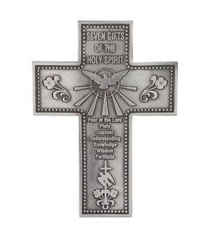 5-5/8 Inch Antiqued Pewter Seven Gifts of the Holy Spirit Wall Cross