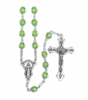 5.5mm August Peridot Beads Rosary with Crucifix and Madonna Center