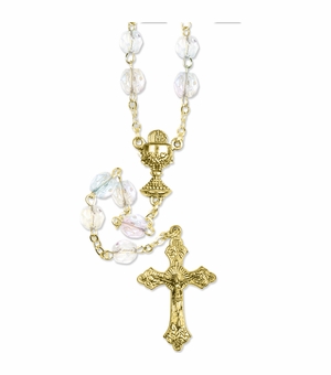 5.5mm Crystal Glass Beads Rosary with Gold Plated Crucifix and Chalice Center