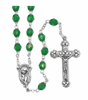 5.5mm Emerald Fire Bead Rosary with Crucifix and Madonna Center