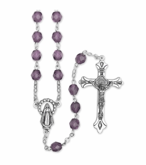 5.5mm February Amethyst Beads Rosary with Crucifix and Madonna Center