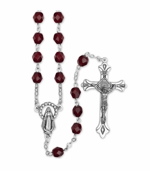 5.5mm January Garnet Beads Rosary with Crucifix and Madonna Center