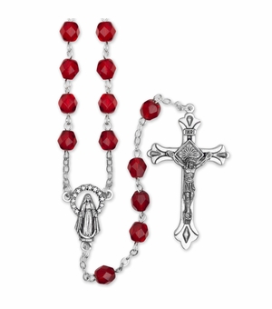 5.5mm July Ruby Beads Rosary with Crucifix and Madonna Center