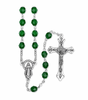 5.5mm May Emerald Beads Rosary with Crucifix and Madonna Center