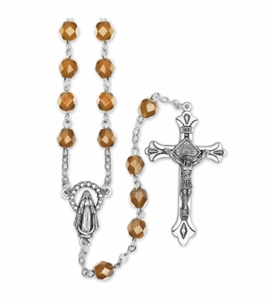 5.5mm November Topaz Beads Rosary with Crucifix and Madonna Center