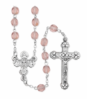 5.5mm Rose Crystal Bead Rosary with Crucifix and Four Way Center