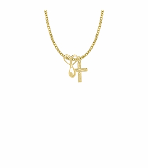 5/8 Inch 14K Gold Over Sterling Silver Hearts of Joy Necklace with Centered Heart Cross Charm