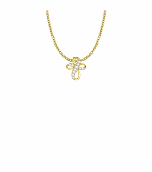 5/8 Inch 14KT Gold Plated Over Sterling Silver Bow Cross Necklace with Crystal Cubic Zirconia Stones