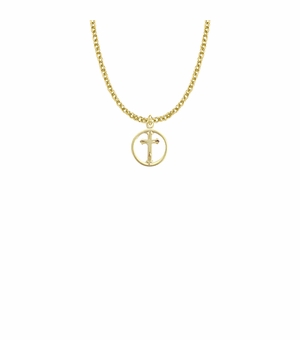 5/8 Inch 14KT Gold Plated Over Sterling Silver Circle with Inner Cross Necklace