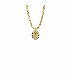 5/8 Inch 14KT Gold Plated Over Sterling Silver Decorative Border Oval Miraculous Medal