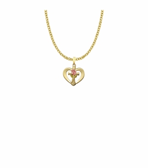 5/8 Inch 14KT Gold Plated Over Sterling Silver Enameled Pink Rose Cross Heart Necklace