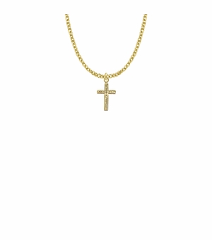 5/8 Inch 14KT Gold Plated Over Sterling Silver Engraved Cross Necklace