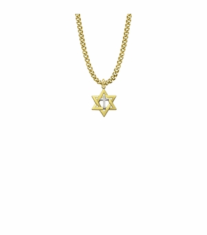 5/8 Inch 14KT Gold Plated  Over Sterling Silver Two-Tone Star of David with Cross Necklace