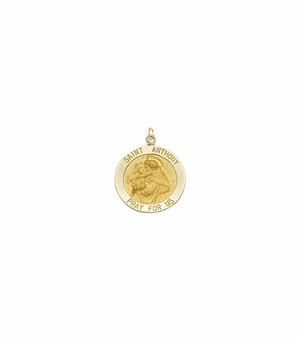 5/8 Inch 14KT Gold Round St. Anthony Medal, Patron Saint of Lost Articles