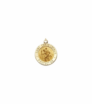 5/8 Inch 14KT Gold Round St. Christopher Medal, Patron Saint of Travelers