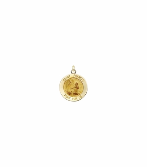 5/8 Inch 14KT Gold Round St. Francis Medal, Patron Saint of Animals