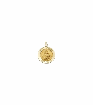 5/8 Inch 14KT Gold Round St. Theresa Medal, Patron Saint of Aviators and Missions
