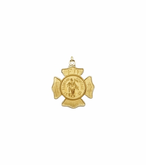 5/8 Inch 14KT Gold Shield St. Florian Medal, Patron Saint of Firefighters
