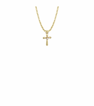 5/8 Inch 18KT Gold Plated Over Sterling Silver Baby Tube Cross with Crystal CZ Stone Center Necklace 
