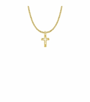 5/8 Inch 18KT Gold Plated Over Sterling Silver Pierced Cross Necklace