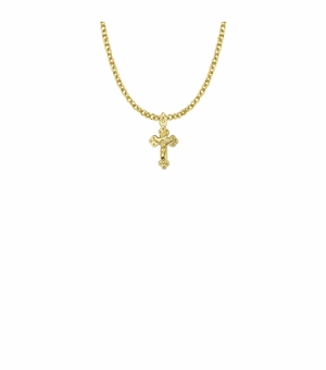 5/8 Inch 18KT Gold Plated Over Sterling Silver Small Budded Ends Crucifix Necklace