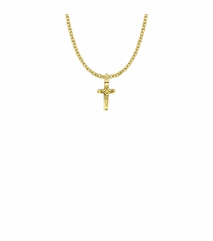 5/8 Inch 18KT Gold Plated Over Sterling Silver Small Crucifix Necklace