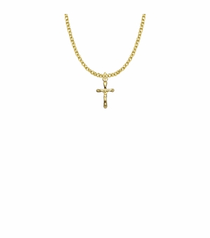 5/8 Inch 18KT Gold Plated Over Sterling Silver Small Rounded Ends Crucifix Necklace