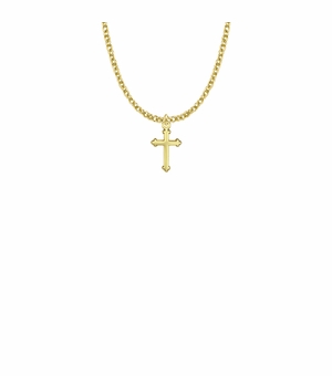 5/8 Inch Brass Gold Plated Girl Budded Ends First Communion Cross Necklace