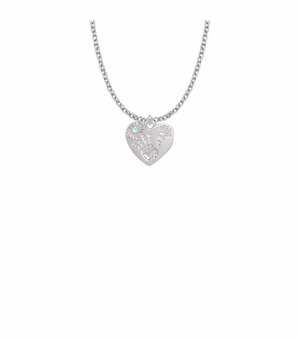 5/8 Inch "Mommy & Me" Silver Heart Necklace with March Birthstone