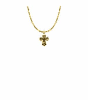 5/8 Inch Pewter 14K Gold Plated First Communion Five Way Medal