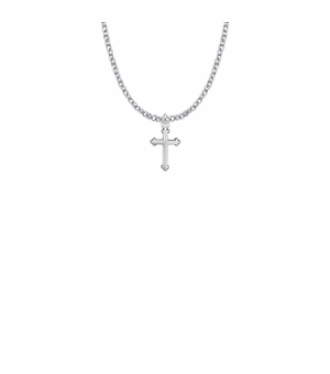 5/8 Inch Silver Plated Girl Budded Ends First Communion Cross Necklace