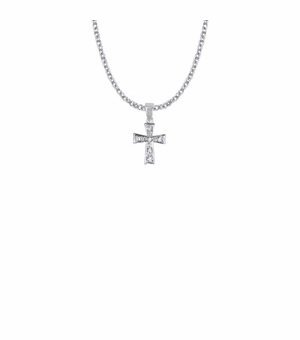 5/8 Inch Silver Plated Glass Crystal April Birthstone Flared Cross Necklace
