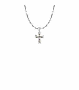 5/8 Inch Silver Plated Glass Crystal August Birthstone Flared Cross Necklace