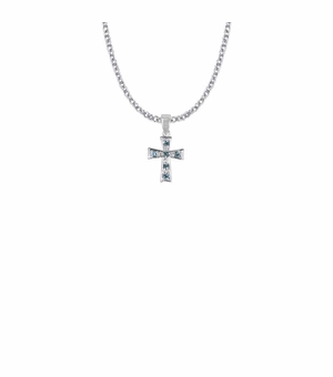 5/8 Inch Silver Plated Glass Crystal December Birthstone Flared Cross Necklace
