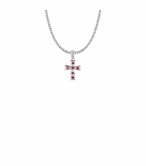 5/8 Inch Silver Plated Glass Crystal July Birthstone Flared Cross Necklace