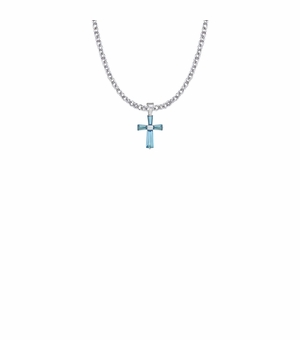 5/8 Inch Sterling Silver and Glass Crystal First Communion December Birthstone Baguette Cross Necklace