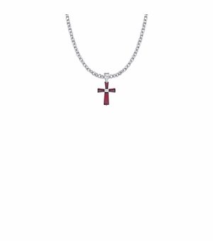 5/8 Inch Sterling Silver and Glass Crystal First Communion January Birthstone Baguette Cross Necklace